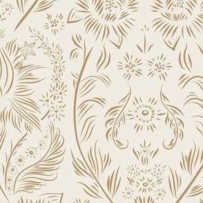 medium scale //floral wallpaper - creamy white_ lion gold mustard - elegant flowers