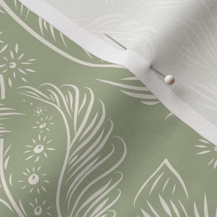 medium scale //floral wallpaper - creamy white_ light sage green 02 - elegant flowers