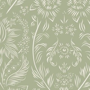 medium scale //floral wallpaper - creamy white_ light sage green 02 - elegant flowers