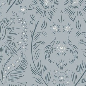medium scale //floral wallpaper - creamy white_ french grey blue_ marble blue - elegant flowers