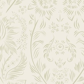 medium scale //floral wallpaper - creamy white_ thistle green - elegant flowers