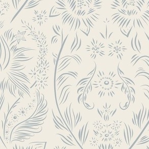 medium scale //floral wallpaper - french grey blue_ creamy white - elegant flowers