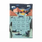 Canoeing Through 2024 Calendar in blue, green tones