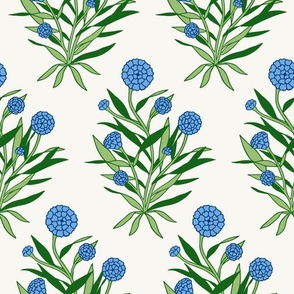 fiona | marigold leafy florals in cerulean blue on off white