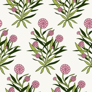 fiona | marigold leafy florals in pink on off white