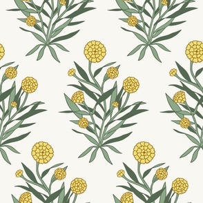 fiona | marigold leafy florals in yellow gold on off white