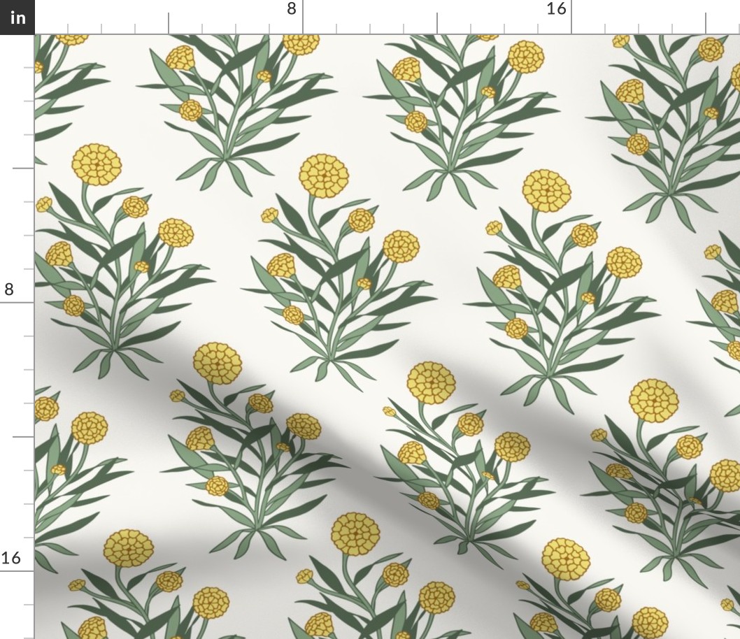 fiona | marigold leafy florals in yellow gold on off white