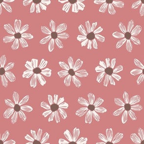 Farm Blooms / medium scale / dusky pink cute and sweet abstract flowers pattern for the modern farmhouse