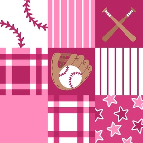 Baseball Gear Pink Wholecloth Cheater Quilt