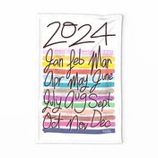 2024 Calendar wall decor in rainbow and black bold graphic lettering. Hostess gift!