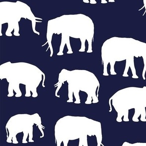 Elephants On Navy Blue Small