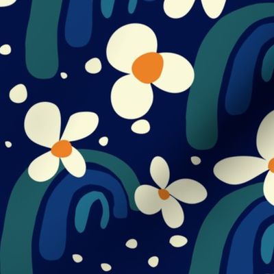 0004c  Retro Rainbows and Funky Flowers (Dotty)//Midnight Blue, White (Medium)