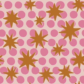  boho offset stars and dots - pink and ochre gold