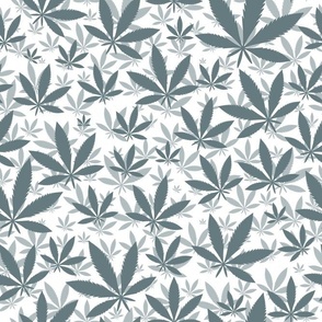 Bigger Scale Marijuana Cannabis Leaves Slate Blue Grey on White