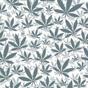 Smaller Scale Marijuana Cannabis Leaves Slate Blue Grey on White