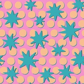 stars on circles -turquoise pink and orange