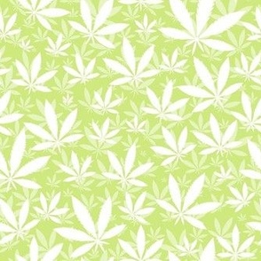Smaller Scale Marijuana Cannabis Leaves White on Honeydew 