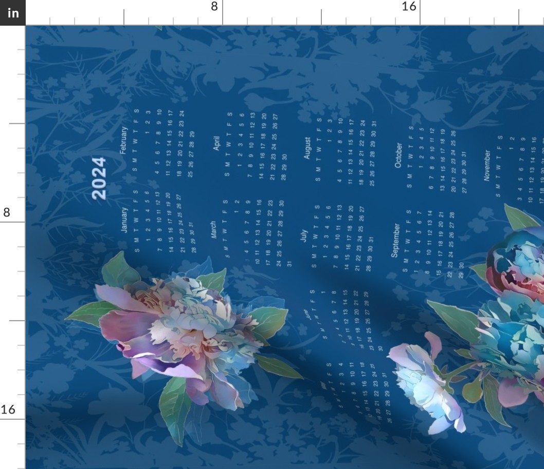 2024 Calendar Tea Towel - Peonies Floral