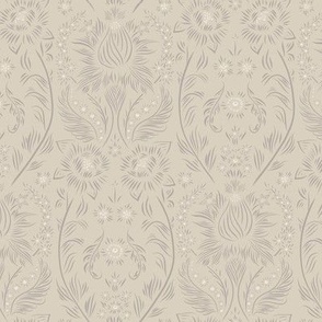 small scale // floral wallpaper - bone beige_ cloudy silver_ creamy white - elegant flowers