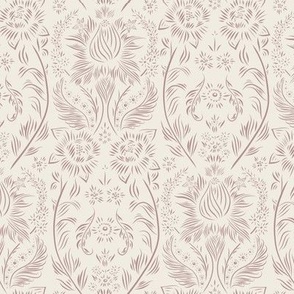 small scale // floral wallpaper - creamy white_ dusty rose pink - elegant flowers