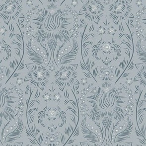 small scale // floral wallpaper - creamy white_ french grey blue_ marble blue - elegant flowers