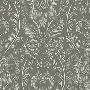 small scale // floral wallpaper - creamy white_ limed ash green 02 - elegant flowers