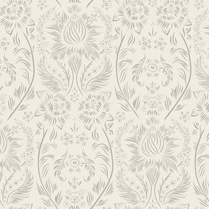 small scale // floral wallpaper - cloudy silver taupe_ creamy white - elegant flowers