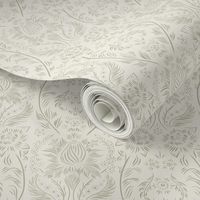 small scale // floral wallpaper - creamy white_ light sage green - elegant flowers