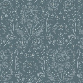 small scale // floral wallpaper - creamy white_ french grey blue_ marble blue 02 - elegant flowers