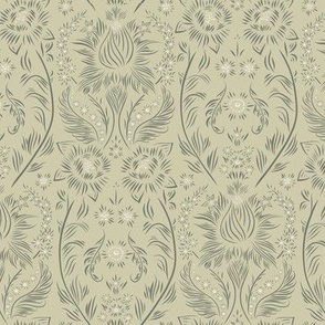 small scale // floral wallpaper - creamy white_ limed ash green_ thistle green - elegant flowers