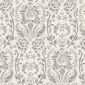 small scale // floral wallpaper - creamy white_ purple brown - elegant flowers