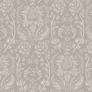 small scale // floral wallpaper - cloudy silver taupe_ creamy white 02 - elegant flowers