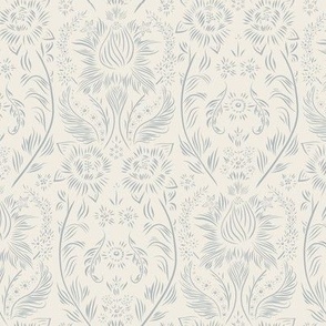 small scale // floral wallpaper - french grey blue_ creamy white - elegant flowers