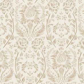 small scale // floral wallpaper - creamy white_ lion gold mustard - elegant flowers