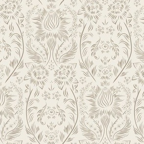 small scale // floral wallpaper - creamy white_ khaki brown - elegant flowers