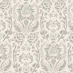 small scale // floral wallpaper - creamy white_ limed ash green - elegant flowers