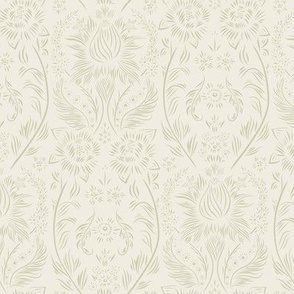 small scale // floral wallpaper - creamy white_ thistle green - elegant flowers