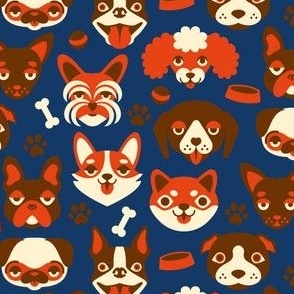 My Favorite People Are Dogs - Cute Dog Faces - Retro Blue Monochromatic