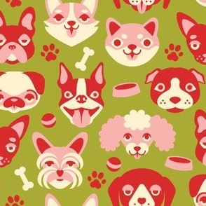 My Favorite People Are Dogs - Cute Dog Faces - Retro Xmas / Christmas - Red + Green