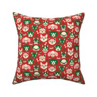 My Favorite People Are Dogs - Cute Dog Faces - Retro Christmas - Bright Red + Green