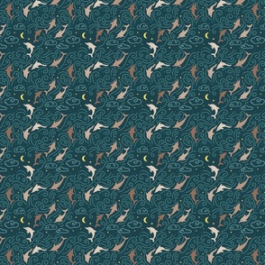Dancing Dolphins - Dark Teal and Brown