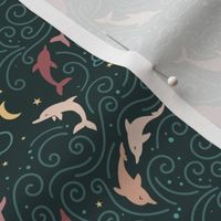 Dancing Dolphins - Earthy Pinks and Dark Green