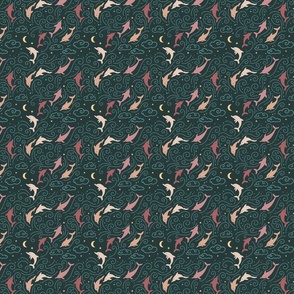 Dancing Dolphins - Earthy Pinks and Dark Green