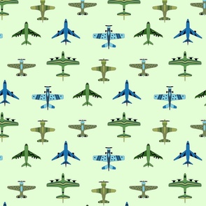 Green and Blue Vintage Airplanes - on Mint - Medium Scale