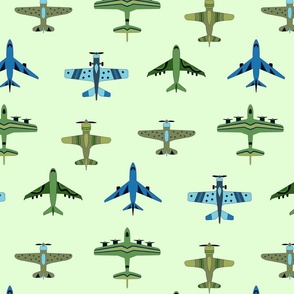 Green and Blue Vintage Airplanes - on Mint - Large Scale