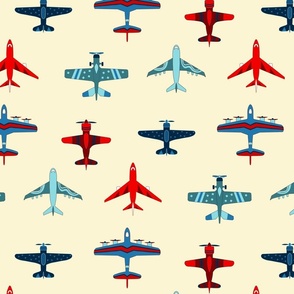 Red and Blue Vintage Airplanes - on Cream - Large Scale