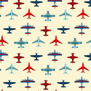 Red and Blue Vintage Airplanes - on Cream - Medium Scale