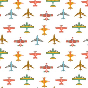 Vintage Airplanes in 70s Colors - On White - Medium Scale