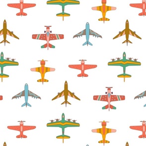 Vintage Airplanes in 70s Colors - On White - Large Scale