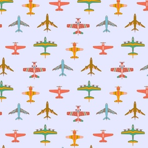 Vintage Airplanes in 70s Colors - On Lilac - Medium Scale
